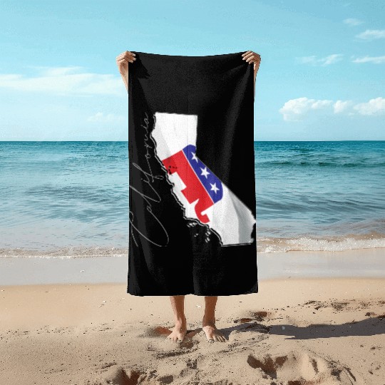Republican Flag in California State Map CA Beach Towels