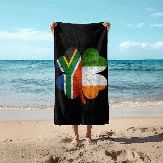 South African Irish Shamrock South Africa Flag Beach Towels