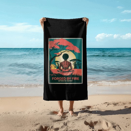 Vintage Afro Samurai Warrior - Forged By Fire Beach Towels