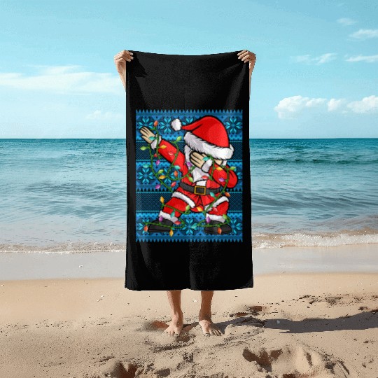 Dabbing Santa Christmas Lights Beach Towels