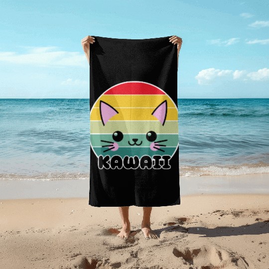 Kawaii Cat Face, Cat Lovers Beach Towels
