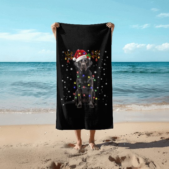 Black Lab Labrador Christmas Tree Light Beach Towels