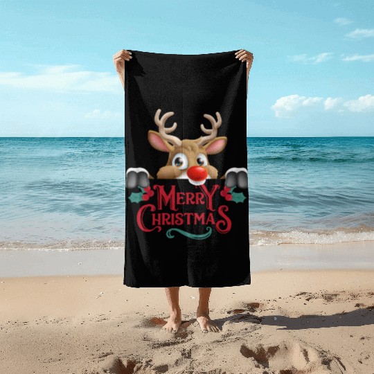 ''Magical Reindeer Christmas Mug'' Beach Towels