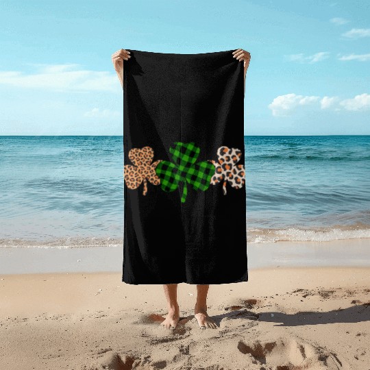 St Patricks Day Lucky Irish Green Plaid Shamrock Beach Towels