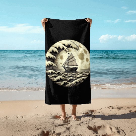 Vintage Sailboat Monohull Tsunami Storm Beach Towels