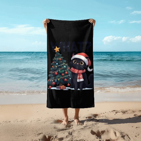 FUNNY CHRISTMAS CAT Beach Towels