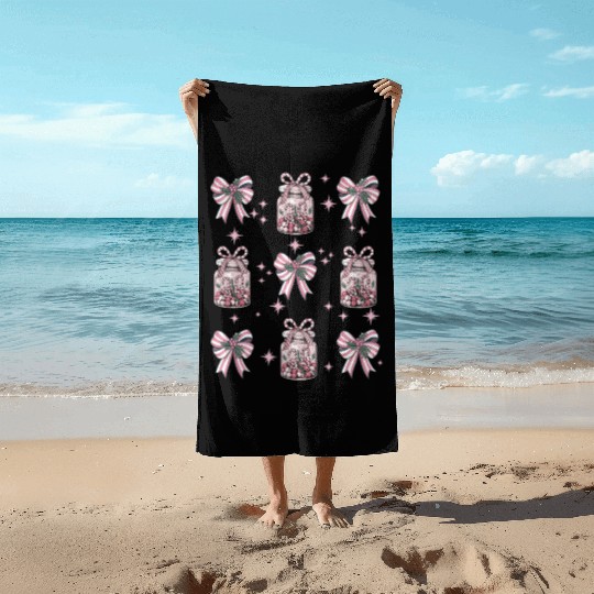 Christmas Coquette Bow, Merry Christmas Beach Towels