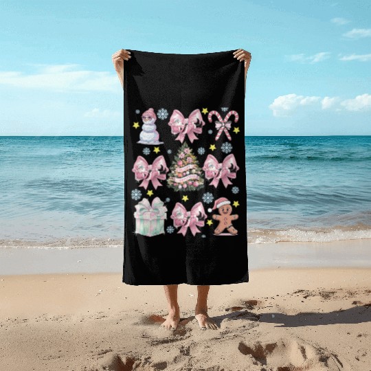 Merry Christmas, Christmas Coquette Bow Beach Towels