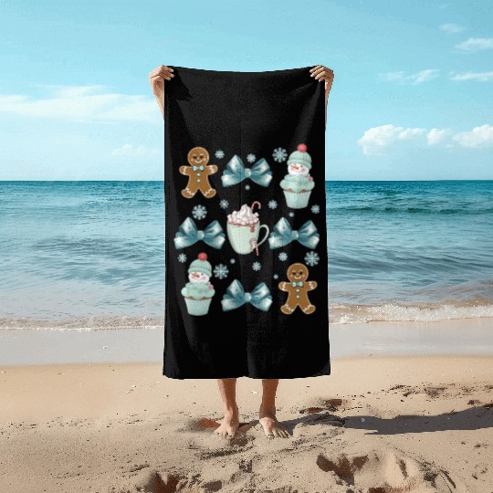 Merry Christmas, Christmas Coquette Bow Beach Towels