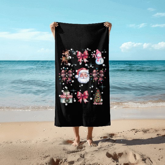 Christmas Coquette Bow, Cute Christmas Santa Beach Towels