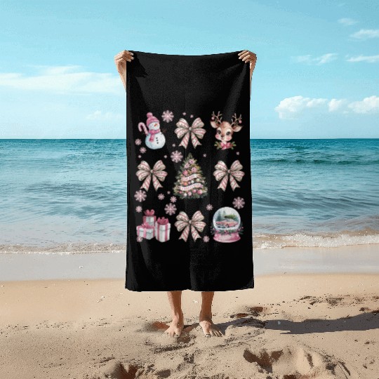 Christmas Coquette Bow, Cute Christmas Snowman Beach Towels