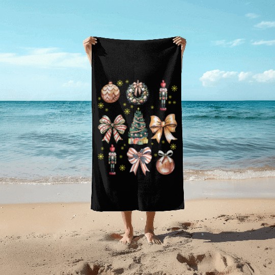 Christmas Coquette Bow, Cute Christmas Tree Beach Towels