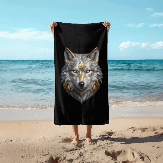Majestic Silver/Gold Wolf Beach Towels