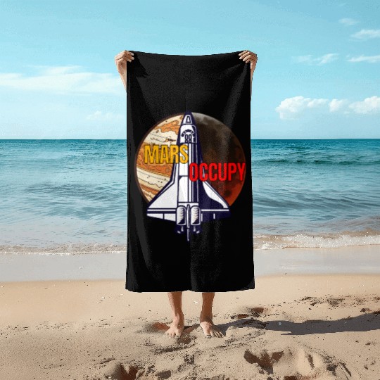 Mars Occupy -Rocket & Planet Space Design Beach Towels