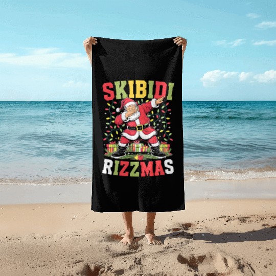 Rizz Christmas Santa Gen Alpha Skibidi Rizzmas Beach Towels
