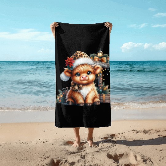 Christmas Merry Christmas For Gift Highland Cow Beach Towels
