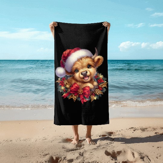 Christmas Merry Christmas For Gift Highland Cow Beach Towels