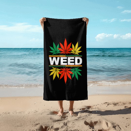 Weed - Cannabis Red Gold & Green Beach Towels