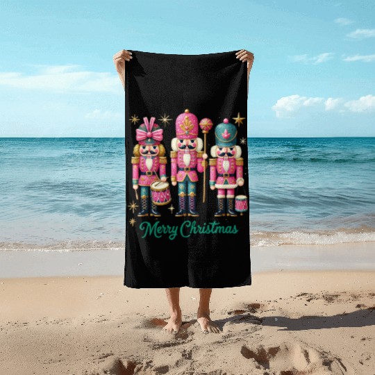 Glitter Nutcracker Friends, Merry Christmas Beach Towels