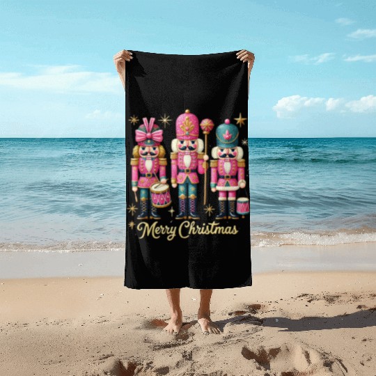 Glitter Nutcracker Friends, Merry Christmas Beach Towels