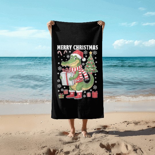 Christmas Alligator Cheer Beach Towels