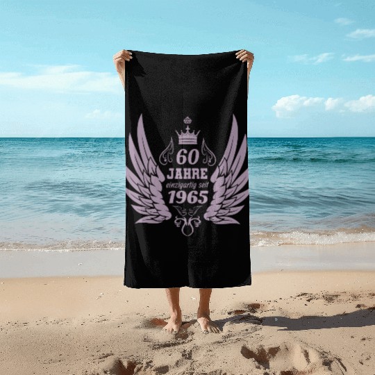 60 years unique since 1965 angel wings Beach Towels