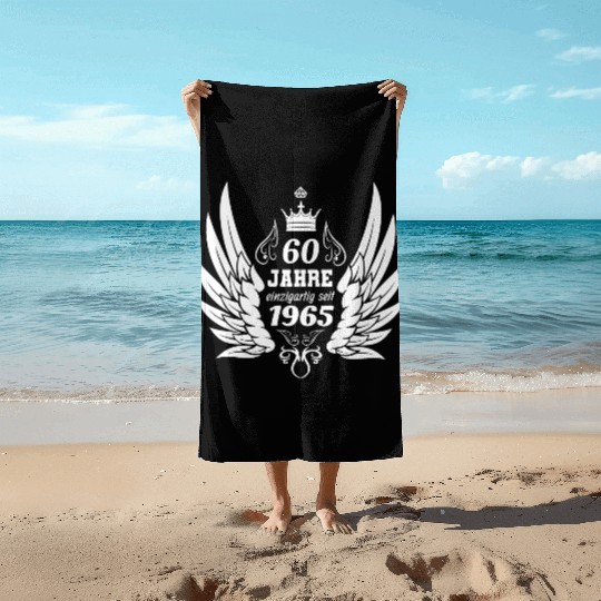 60 years unique since 1965 angel wings Beach Towels