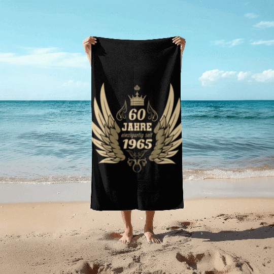 60 years unique since 1965 angel wings Beach Towels