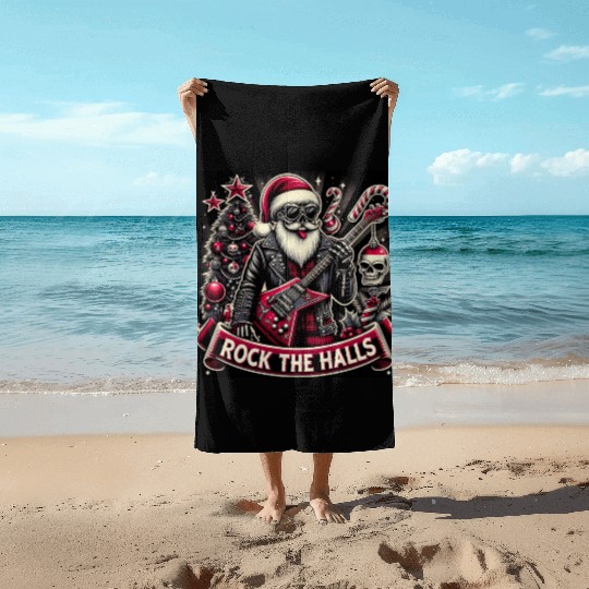 Rocker father xmas Beach Towels