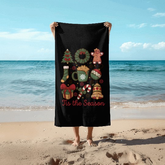 Tis the Season Retro Coquette Cute Christmas Beach Towels