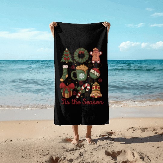 Tis the Season Retro Coquette Cute Christmas Beach Towels