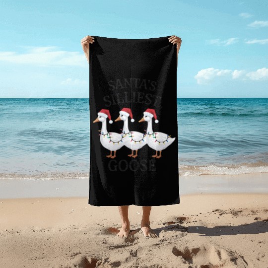 Santa's Silliest Goose Christmas Beach Towels