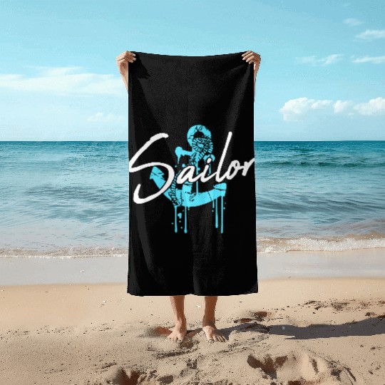 Sailor Anchor Graffiti Drops Sailing Text Saying Beach Towels