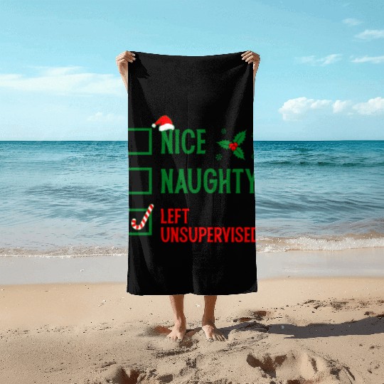 Left Unsupervised Christmas Checklist Beach Towels