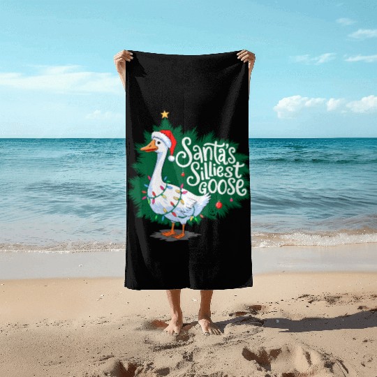 Santa s silliest goose Funny Christmas Family Beach Towels