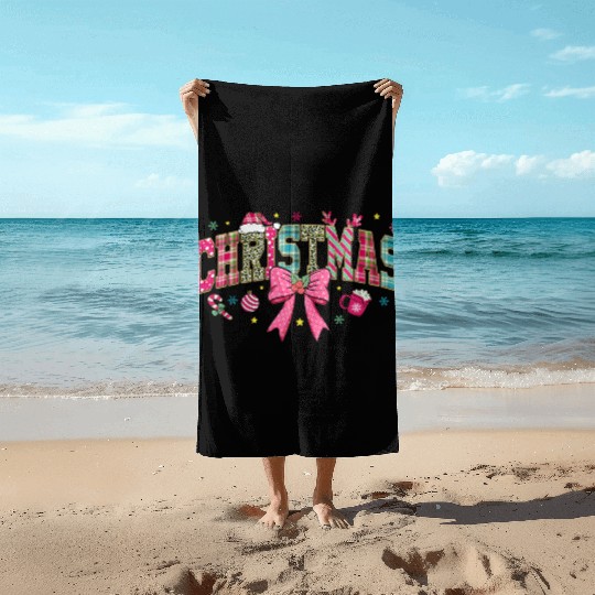 Pink Christmas, Christmas Vintage Beach Towels