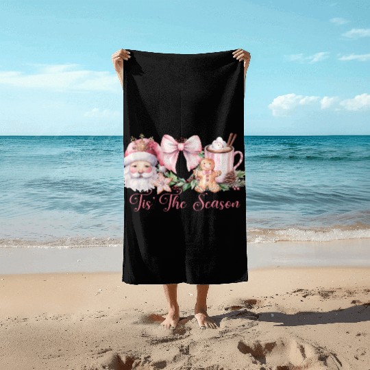 Pink Tis The Season Pink Beach Towels