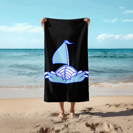Fast Sailboat Waves Sailing Drawing Cartoon Comic Beach Towels