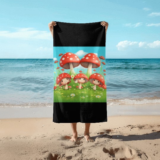 Mushrooms in Grass - Enchanting Nature-Inspired Beach Towels