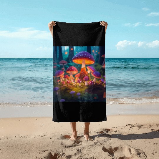 mushrooms in grass Beach Towels