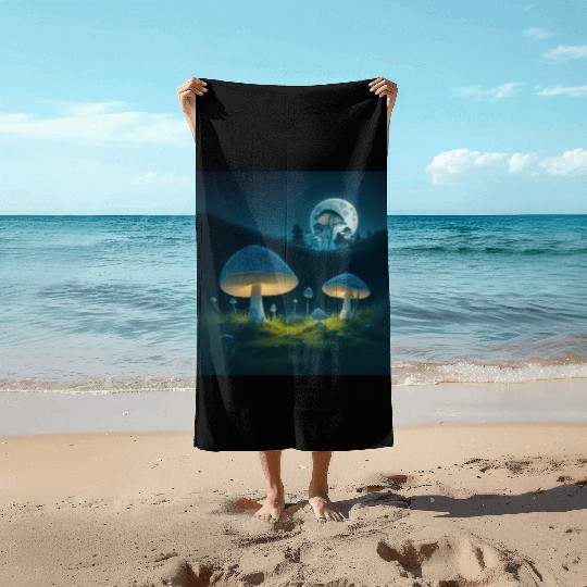 mushrooms in grass Beach Towels