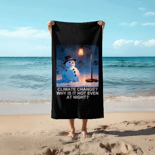 Frosty Snowman Under Street Lights Christmas Beach Towels