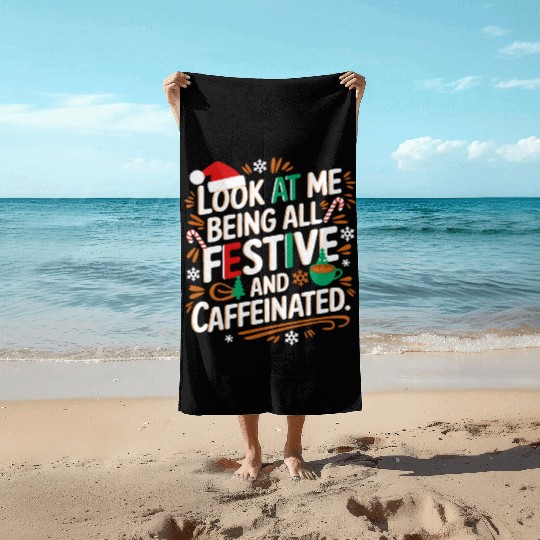 Christmas Brew & Holiday Cheer-Festive Coffee Vibe Beach Towels