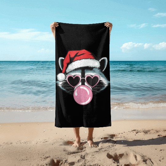 Cool Christmas Raccoon With Texture Beach Towels