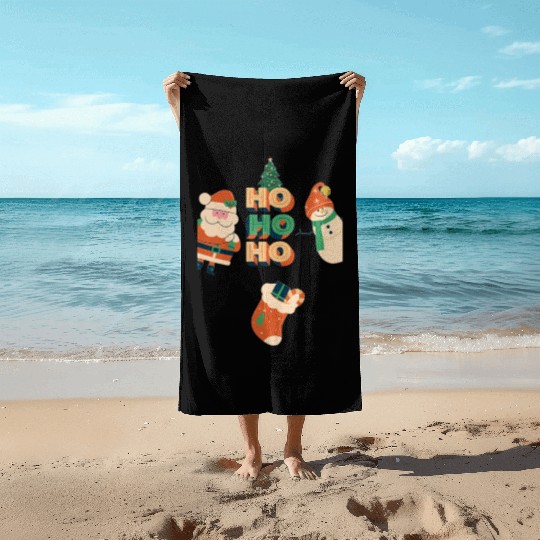 Beige Red Green Illustrative Christmas Beach Towels