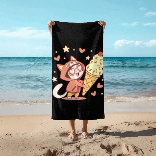 Kawaii Ice Cream Fox Girl Sweet Gift Cute Style Beach Towels