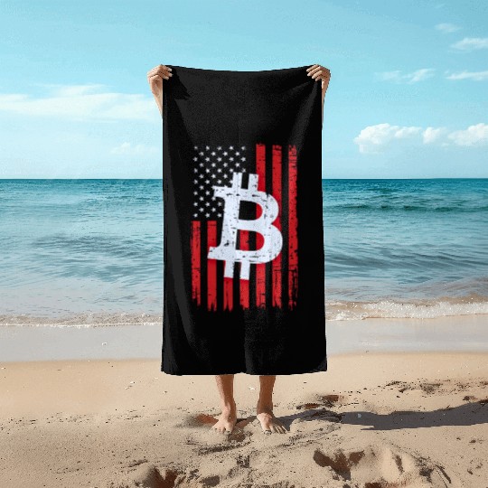 Bitcoin American flag Beach Towels Crypto Trader Beach Towels