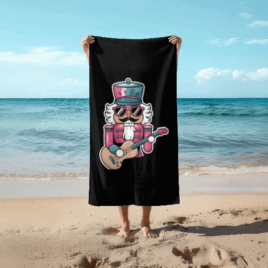 Nutcracker Playing Guitar Beach Towels