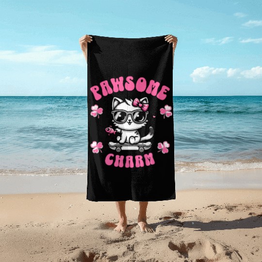 Pawsome Charm: Adorable Cat Jewelry Beach Towels