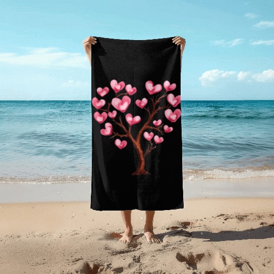 Heart Tree, Valentines Day Beach Towels